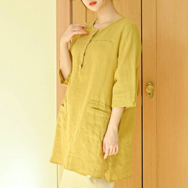 [Natural Garden] MADE N Henley Neck Linen Tunic Blouse_High quality material, linen material, body cover Sammy A-line_ Made in KOREA