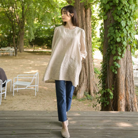 [Natural Garden] MADE N Shirring Linen Blouse_High quality material, A-line body cover, linen material_ Made in KOREA