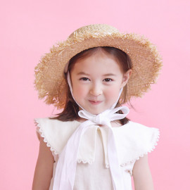 [BABYBLEE] A18514 _ Kids Ribbon Raffia Bucket Hat Toddler Summer Hats Kids Suncap Beach Hats, Bungagee _ Made in KOREA