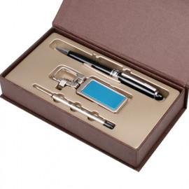 [WOOSUNG] Gift Set_ Metal Key Chain, Key holder + Premium Classic Metal Pen (Silver) + Refill