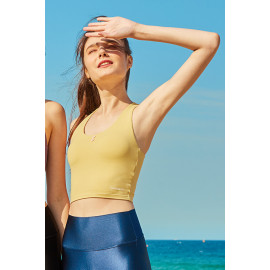 [Surpplex] CLWT4032 Lovely Button Crop Top Mustard, Gym wear,Tank Top, yoga top, Jogging Clothes, yoga bra, Fashion Sportswear, Casual tops For Women _ Made in KOREA