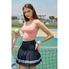 [Surpplex] CLWT4032 Lovely Button Crop Top Peach Pink, Gym wear,Tank Top, yoga top, Jogging Clothes, yoga bra, Fashion Sportswear, Casual tops For Women _ Made in KOREA