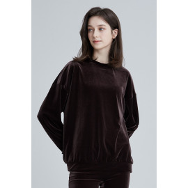 [Cielcoco] CLWT8073 Simply Velvet Sweatshirt Brown, Sweats, Sportswear, Jogging Clothes, T-shirts, Fashion Sportswear, Casual tops For Women _ Made in KOREA